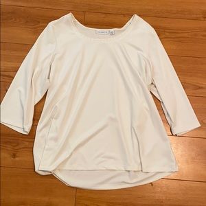 White Beaded Wide Neck Blouse Shirt